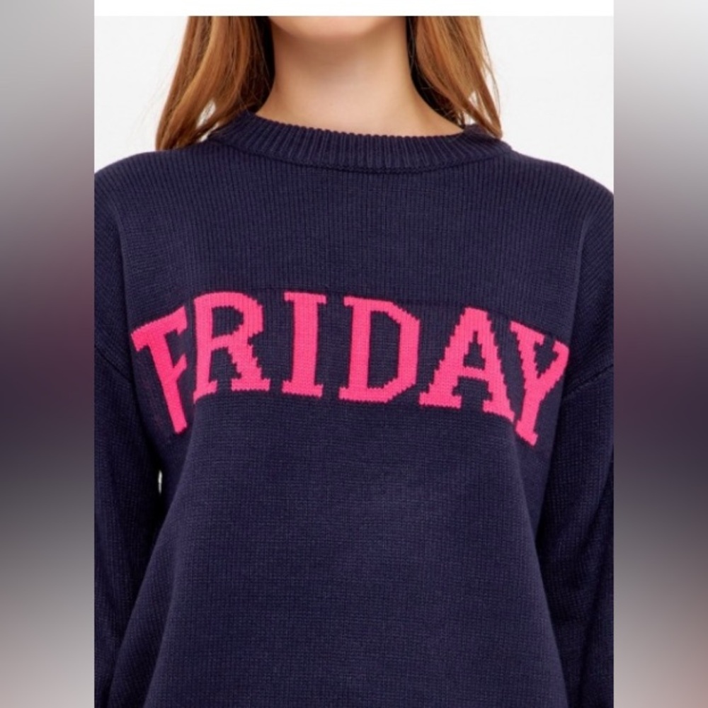 English Factory Navy and Pink Crew Neck Sweater